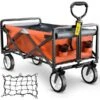 Vevor 3.2 Cu.ft. Wagon Cart 176 Lbs. Load Steel Collapsible Folding Cart Portable Foldable Outdoor Utility Garden Cart, Orange -MowerTech Store Vevor 3.2 cu.ft . Wagon Cart 176 lbs. Load Steel Collapsible Folding Cart Portable Foldable Outdoor Utility Garden Cart Orange