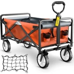 Vevor 3.2 Cu.ft. Wagon Cart 176 Lbs. Load Steel Collapsible Folding Cart Portable Foldable Outdoor Utility Garden Cart, Orange